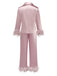 1930er Solide Federbesatz Satin Pyjama Set
