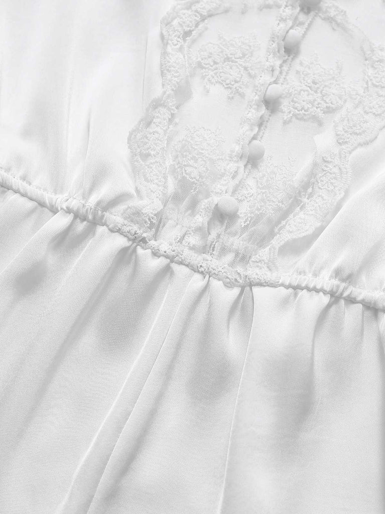 [Vorverkauf] Weiß 1960er Spitze Besatz Trägerhemd Spielanzug Pyjama