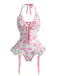 1960er Kuhflecken Halter Schnürung Plüsch Dessous Set
