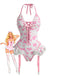 1960er Kuhflecken Halter Schnürung Plüsch Dessous Set