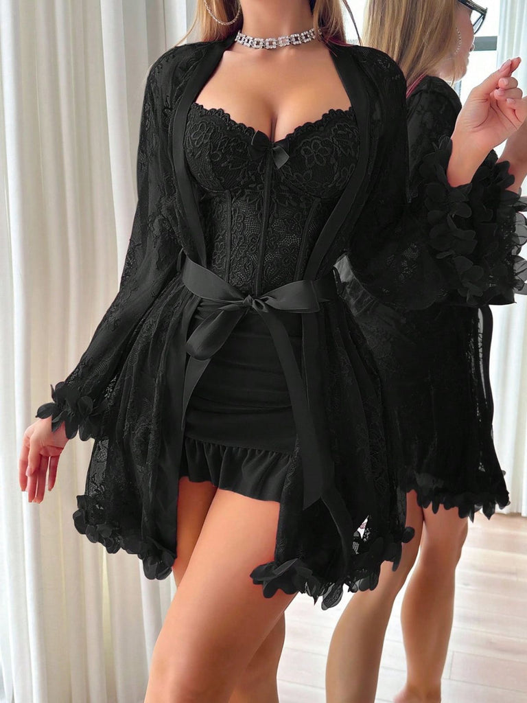 1960er Spaghetti Gurt Spitze Gürtel Nachtwäsche Set