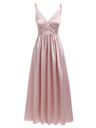 Rosa 1930er Uni Spitze Satin Nachthemd