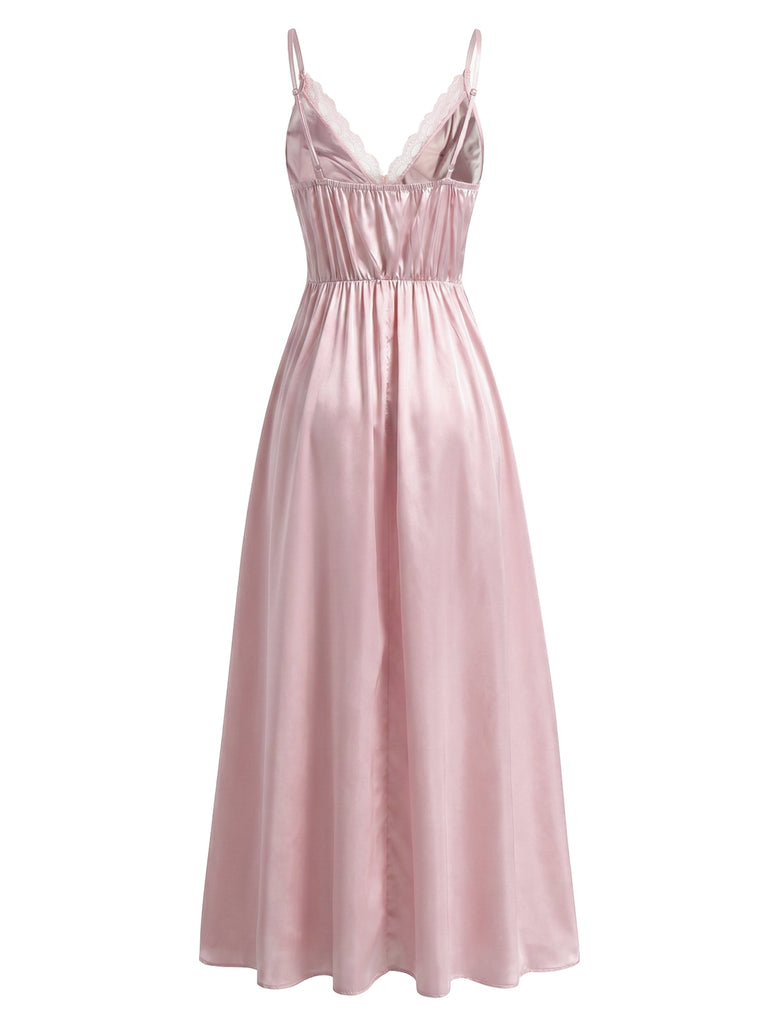Rosa 1930er Uni Spitze Satin Nachthemd