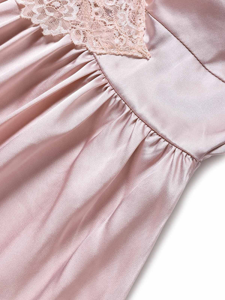 Rosa 1930er Uni Spitze Satin Nachthemd