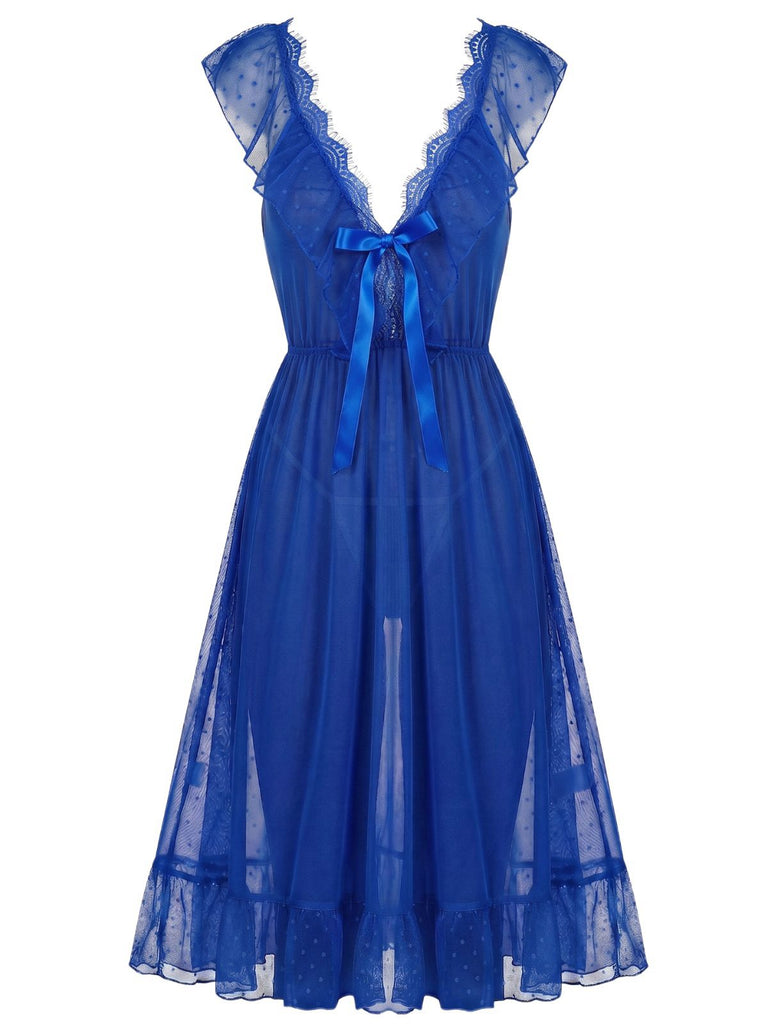1930er Polka Dot Spaghetti Träger Netz Prinzessin Nachthemd