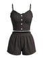 Schwarzes 50er Pajama-Set mit Ösen-Stickerei und Spaghettiträgern