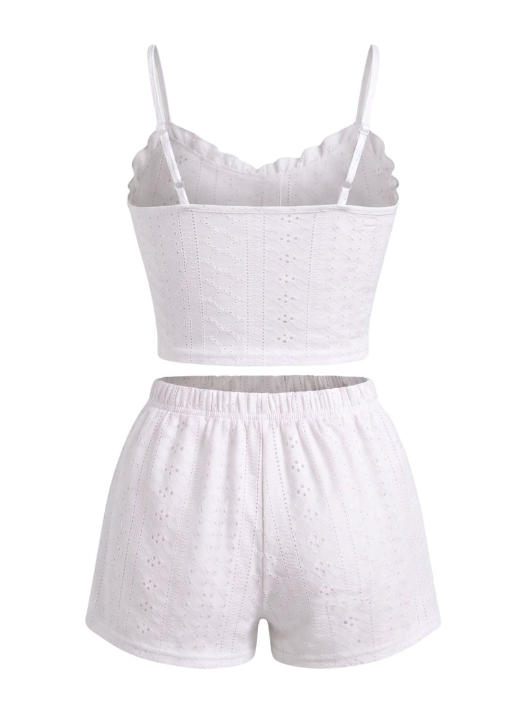 50er Schlafanzug-Set mit Spaghettiträger und Rüschen