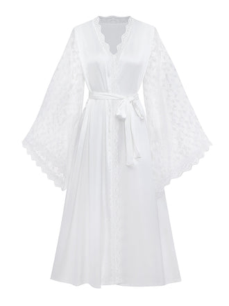 Weiß 50er Satin- mit Patchwork und Spitze