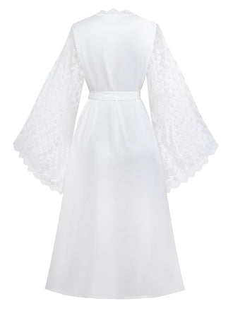 Weiß 50er Satin- mit Patchwork und Spitze