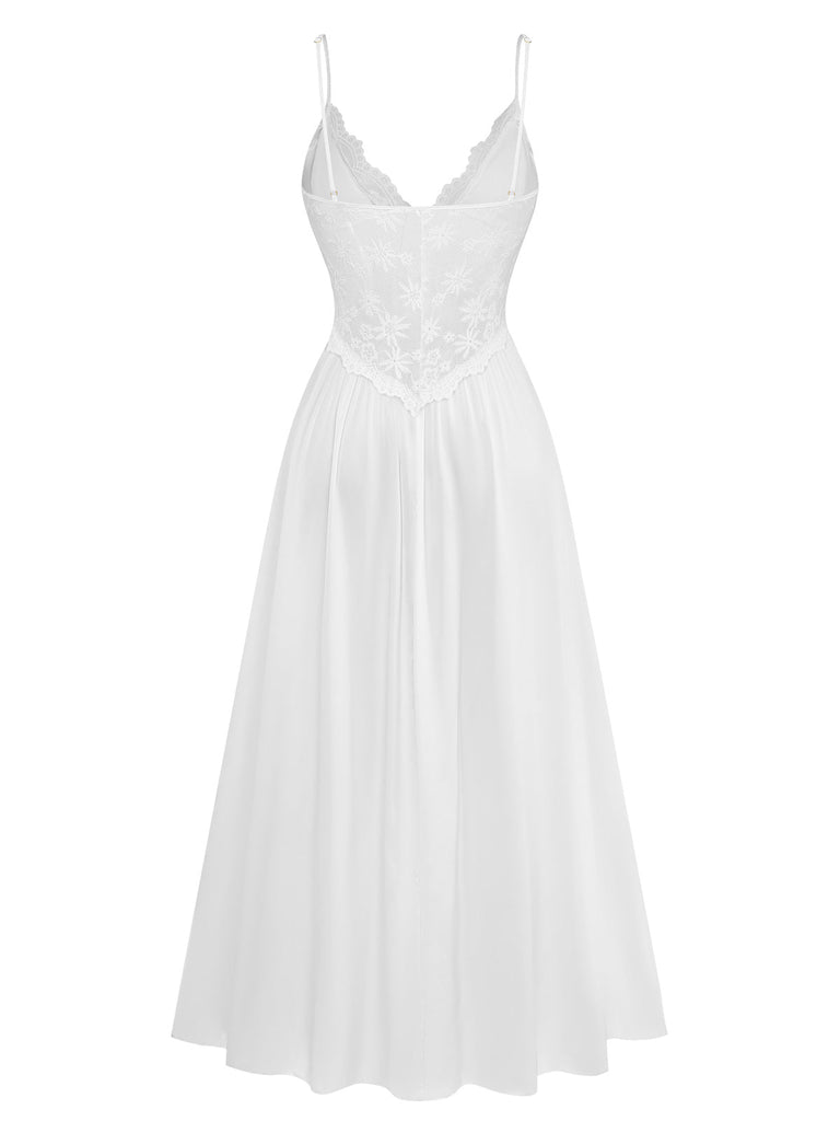 50er Satin-Nachtkleid mit Spitze und Spaghettiträgern