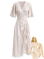 [Vorverkauf] 50er Satin-Nachthemd mit Blumenmuster und variablem Raffsaum