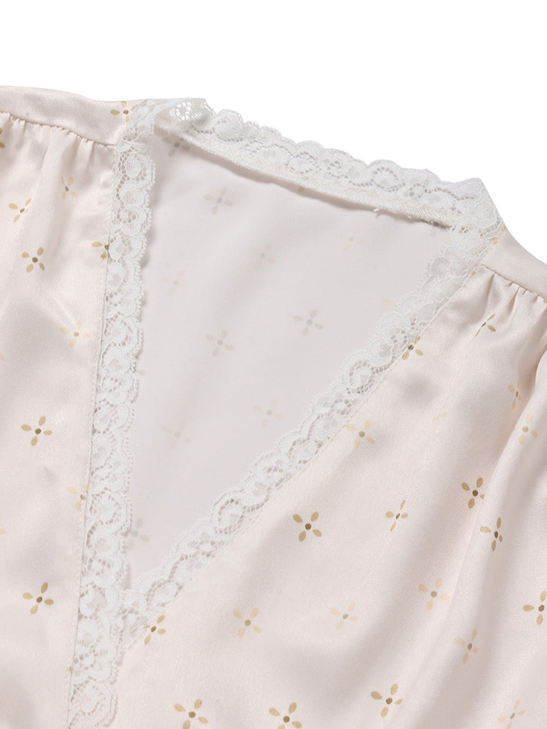 [Pre-Sale] Cream Color 1950s Floral Lace Nightgown 9