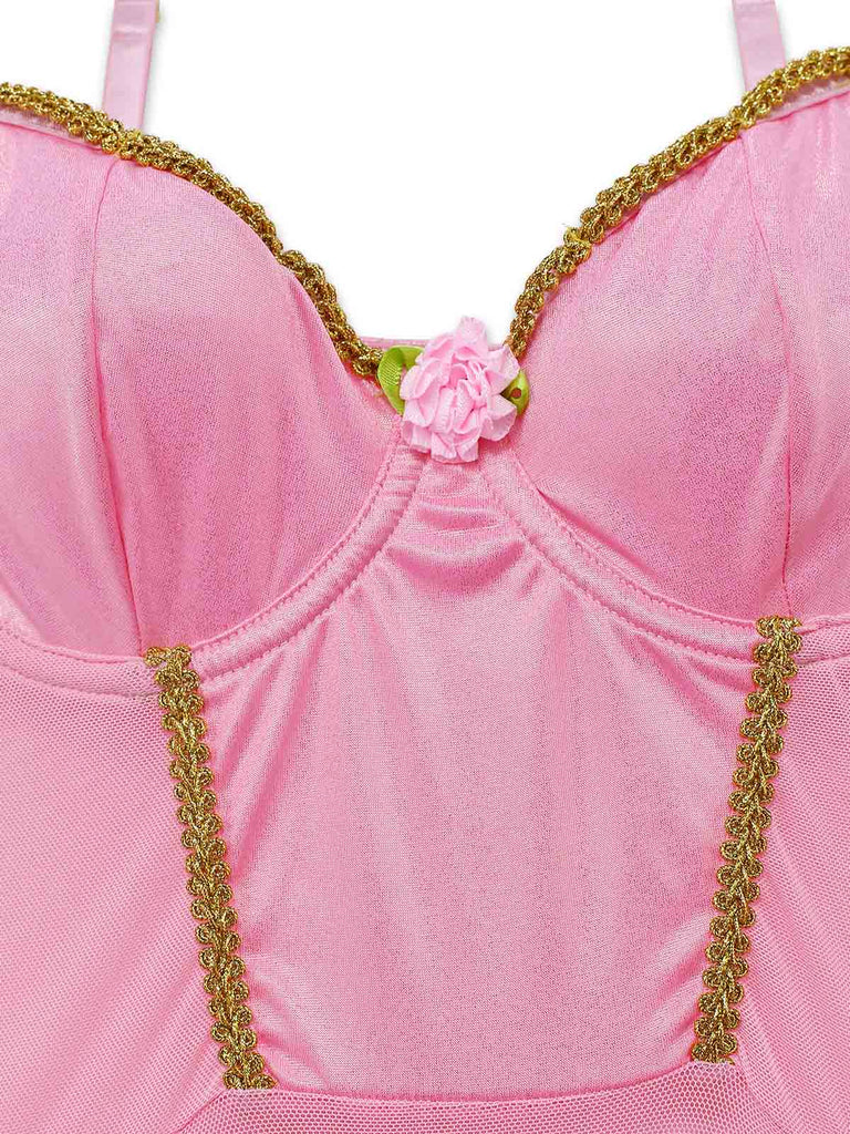 Rosa 60er Dessous-Set mit Glitzer und Tutu-Body