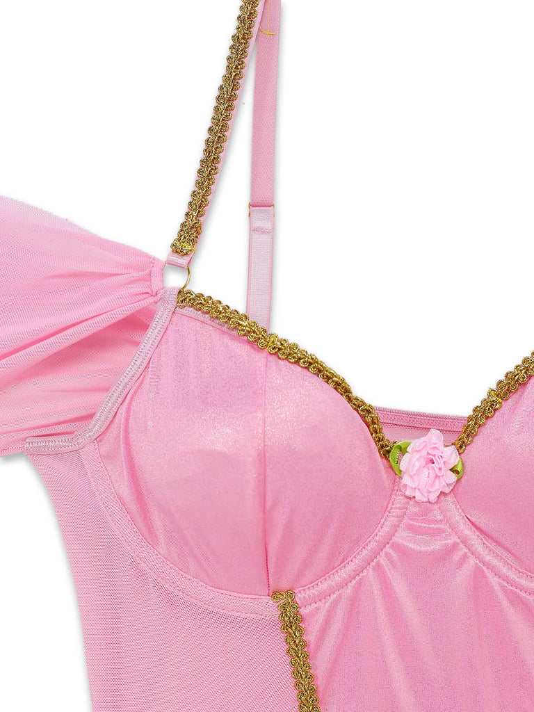 Rosa 60er Dessous-Set mit Glitzer und Tutu-Body
