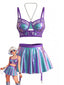 Lila 80er Dessous-Set mit holografischer Spitze und Neckholder-Kette