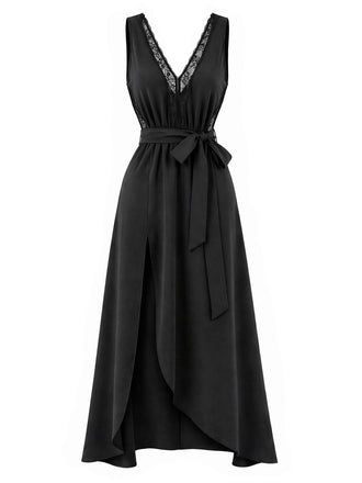 Schwarzes 40er Nachthemd mit Spitze und Satin