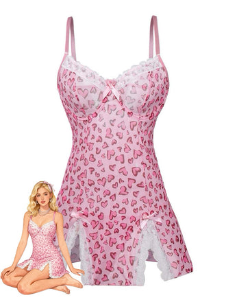 Rosa 50er Reizwäsche mit Herz und Leoparden-Print