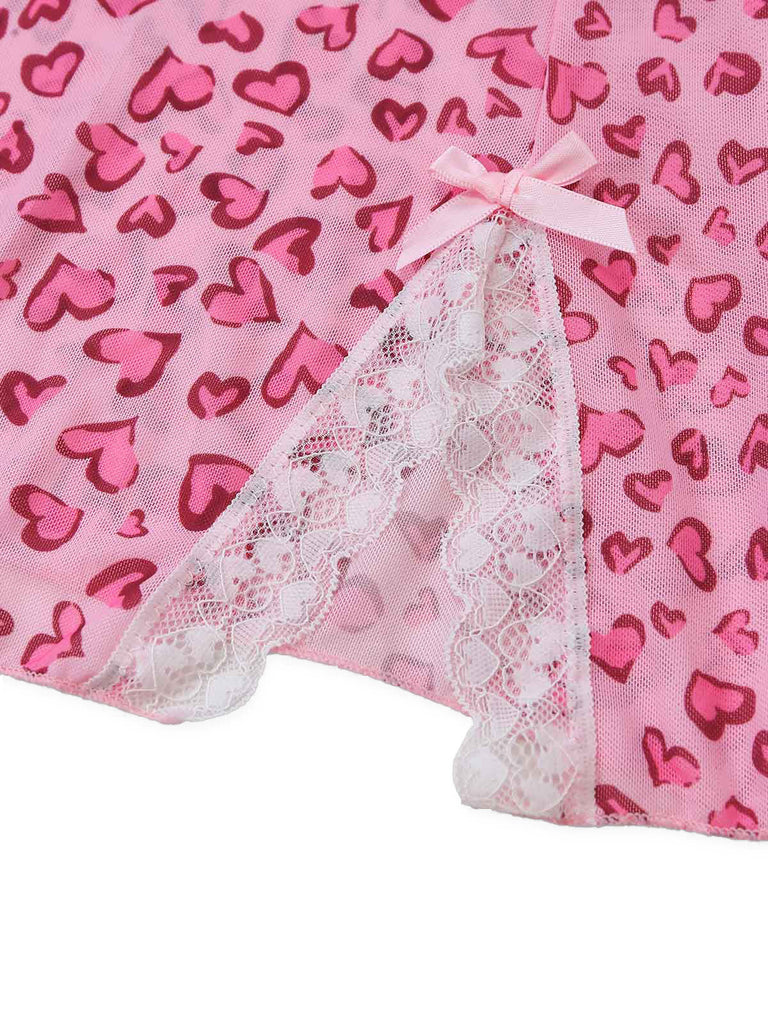 Rosa 50er Reizwäsche mit Herz und Leoparden-Print