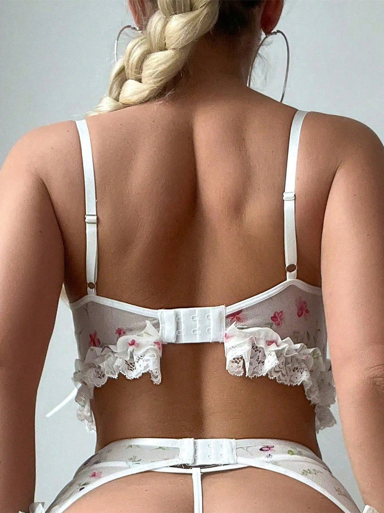 Weiße 50er Strümpfe mit Blumen und Spitze
