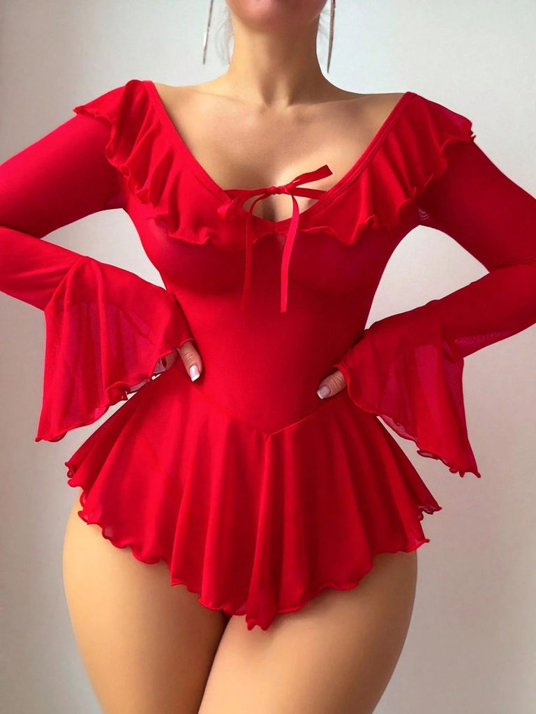 50er schulterfreies Nachtkleid aus transparentem Mesh