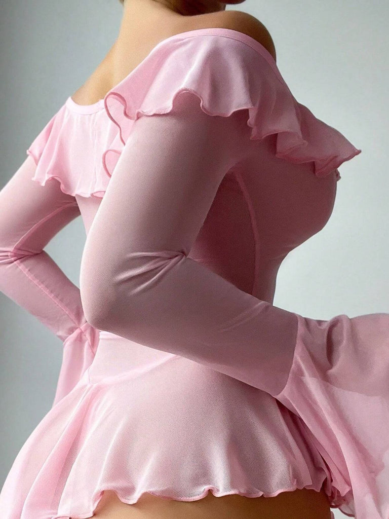 50er schulterfreies Nachtkleid aus transparentem Mesh