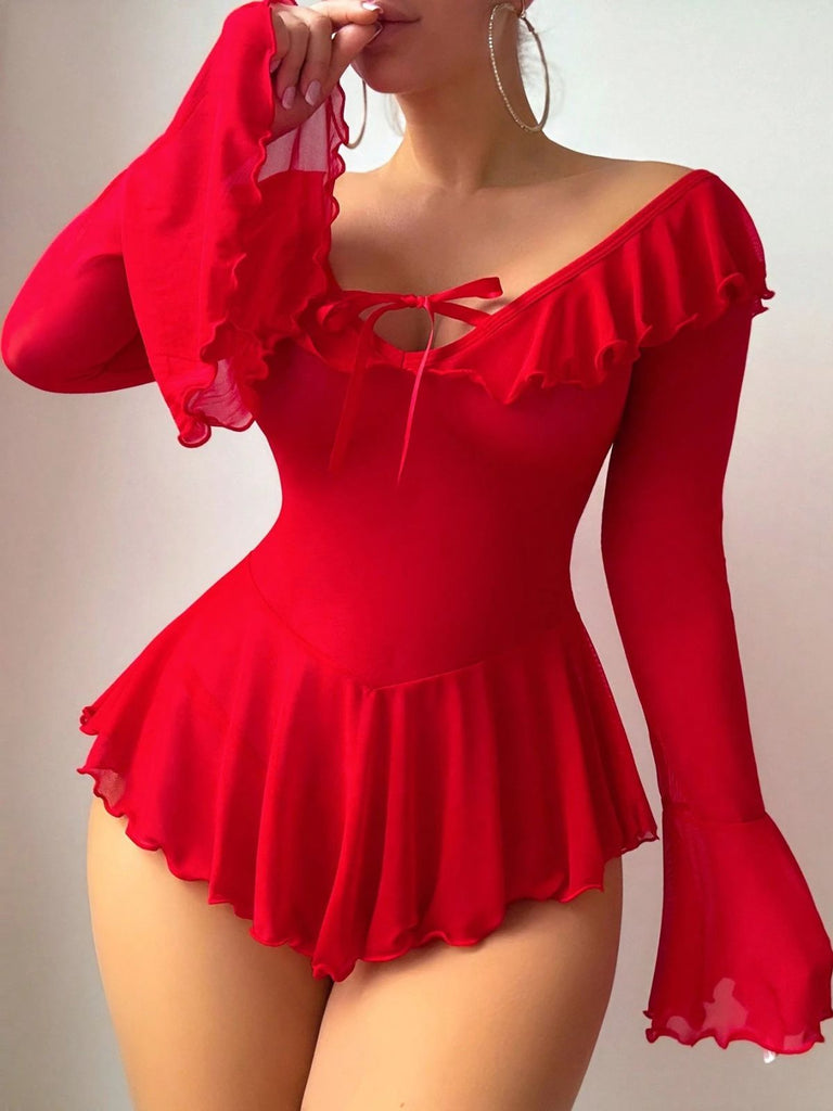 50er schulterfreies Nachtkleid aus transparentem Mesh