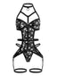 70er Riemchen-Bodysuit mit Totenkopf und Spinnennetz