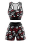 Schwarzes 80er Halloween-Sportset mit Totenkopf- und Rosenprint