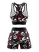 Schwarzes 80er Halloween-Sportset mit Totenkopf- und Rosenprint