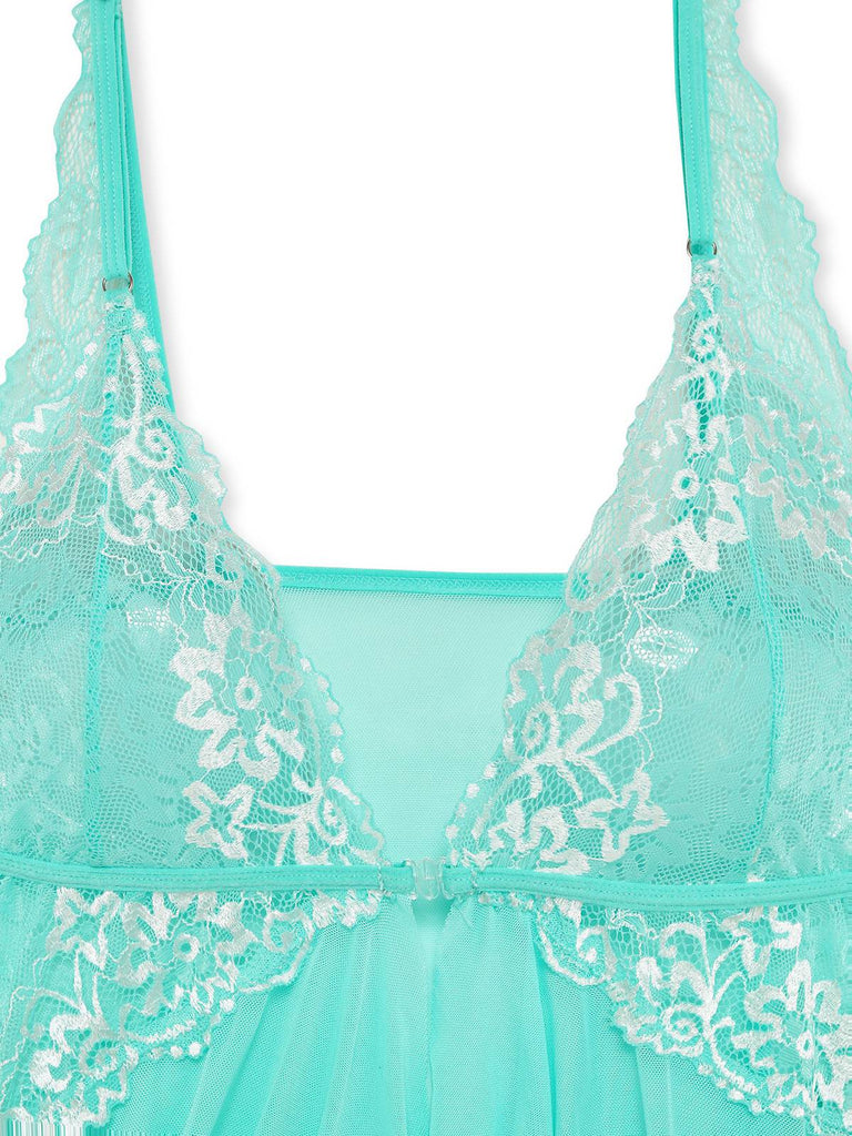 80er Babydoll-Negligé mit Spitze und V-Ausschnitt