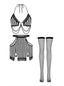 80er Dessous-Set mit Streifen und Strümpfen