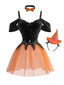 80er Halloween-Hexen-Dessous-Set mit Cold-Shoulder und Hexen-Haarreif