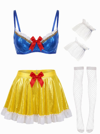 Gelbes & Blaues 50er Dessous-Set mit Schleife