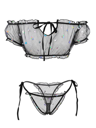 70er Dessous-Set mit Schmetterling und transparent