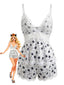 50er Babydoll-Pyjama-Set mit Katzen-Print und Spitze