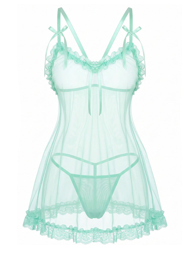 70er Babydoll-Nachthemd aus transparenter Spitze