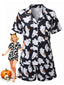Schwarzer 50er Halloween-Pyjama aus Hemd und Shorts mit Geisterprint