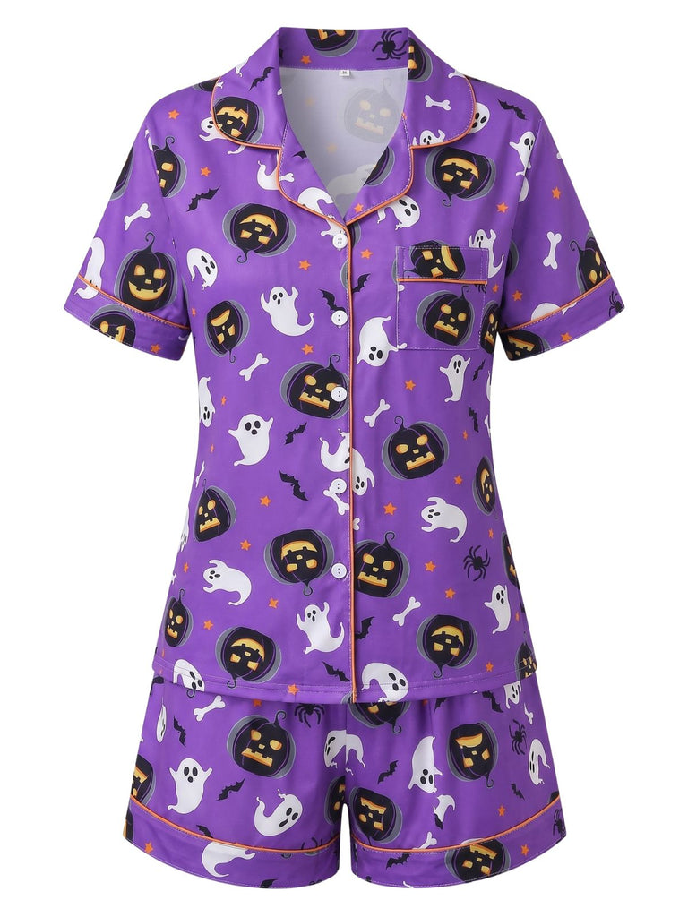 50er Geister-Kürbis-Print Pyjama-Set mit Oberteil & Shorts