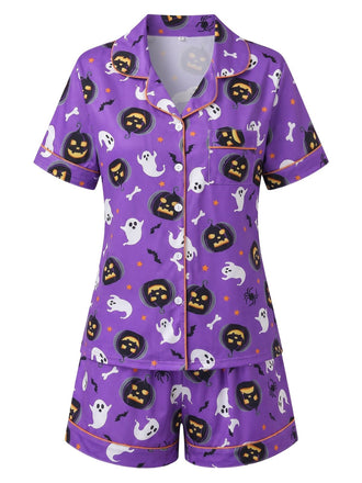 50er Geister-Kürbis-Print Pyjama-Set mit Oberteil & Shorts