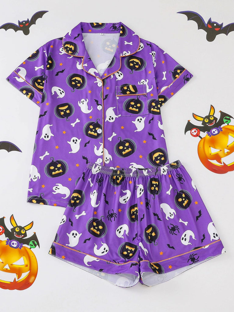 50er Geister-Kürbis-Print Pyjama-Set mit Oberteil & Shorts
