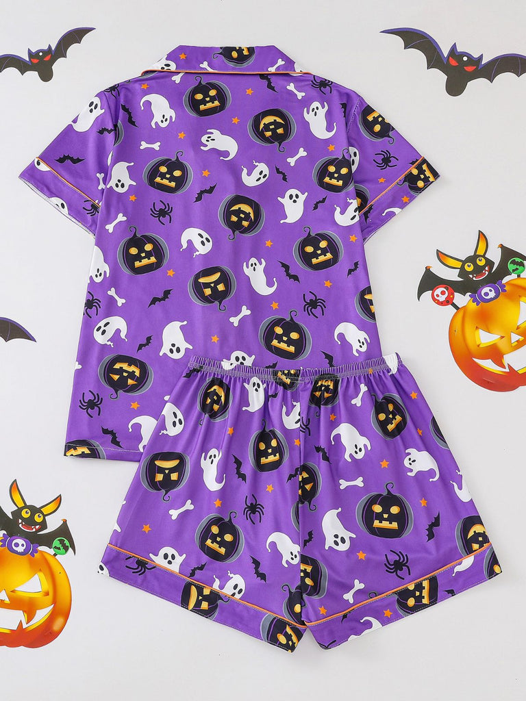 50er Geister-Kürbis-Print Pyjama-Set mit Oberteil & Shorts