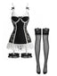 Schwarzes 80er Spitzen-Dessous-Set mit Strumpfhaltern