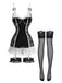 Schwarzes 80er Spitzen-Dessous-Set mit Strumpfhaltern