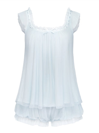 30er Cami-Pyjama-Set mit Rüschen und Flatterärmeln