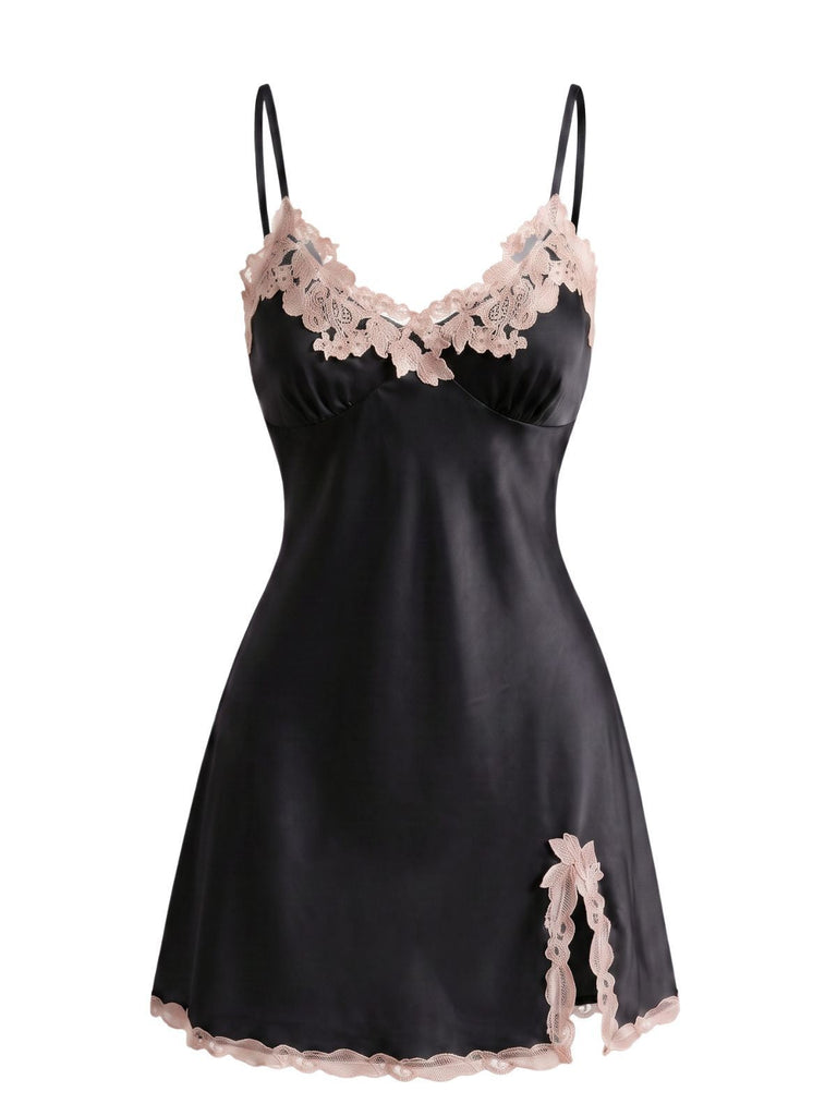 30er Satin-Nachthemd mit Spitze und Besatz