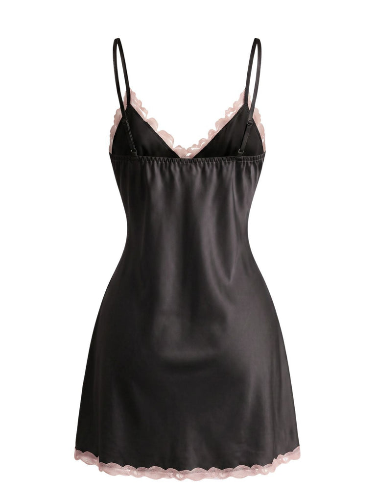 30er Satin-Nachthemd mit Spitze und Besatz