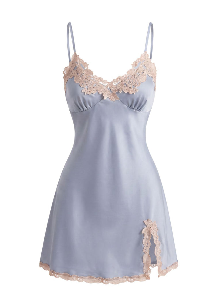 30er Satin-Nachthemd mit Spitze und Besatz