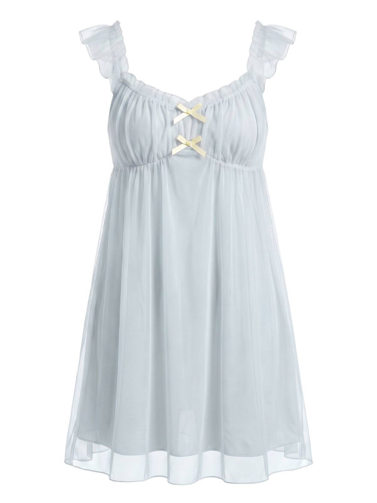 50er Tüll-Babydoll-Nachthemd mit Rüschen und Schleifen
