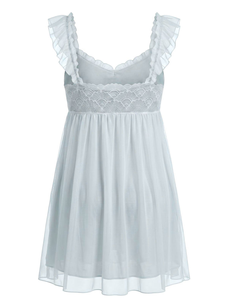 50er Tüll-Babydoll-Nachthemd mit Rüschen und Schleifen