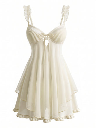 50er Babydoll-Negligé mit Rüschenbesatz und Schleife